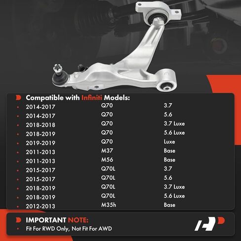 A-Premium Front Left Lower Control Arm, with Ball Joint & Bushing, Compatible with Infiniti M35h 2012-2013, M37 2011-2013, M56 2011-2013, Q70 2014-2019, Q70L 2015-2019, RWD Only in Saudi Arabia