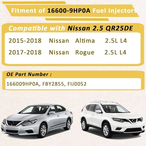 16600-9HP0A 2.5 حاقن الوقود، متوافق مع/نيسان 2015-2018 ألتيما روج 2.5L |18 فتحة| |مجموعة من 4| استبدال #FBY2855 in Saudi Arabia