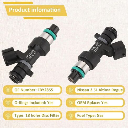 16600-9HP0A 2.5 حاقن الوقود، متوافق مع/نيسان 2015-2018 ألتيما روج 2.5L |18 فتحة| |مجموعة من 4| استبدال #FBY2855 in Saudi Arabia