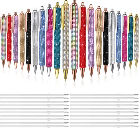 20 Pcs Bling Rhinestone Pens Colorful Metal Ballpoint Diamond Pens Fancy Sparkly Crystal Press Retractable Black Ink 1mm for Women Office Meeting Birthday Weeding Ideal Gifts (10 Colors) in Kuwait