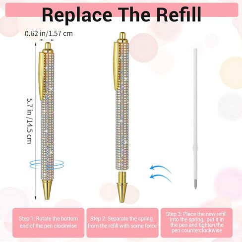 20 Pcs Bling Rhinestone Pens Colorful Metal Ballpoint Diamond Pens Fancy Sparkly Crystal Press Retractable Black Ink 1mm for Women Office Meeting Birthday Weeding Ideal Gifts (10 Colors) in Kuwait