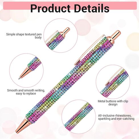 20 Pcs Bling Rhinestone Pens Colorful Metal Ballpoint Diamond Pens Fancy Sparkly Crystal Press Retractable Black Ink 1mm for Women Office Meeting Birthday Weeding Ideal Gifts (10 Colors) in Kuwait