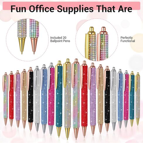 20 Pcs Bling Rhinestone Pens Colorful Metal Ballpoint Diamond Pens Fancy Sparkly Crystal Press Retractable Black Ink 1mm for Women Office Meeting Birthday Weeding Ideal Gifts (10 Colors) in Kuwait