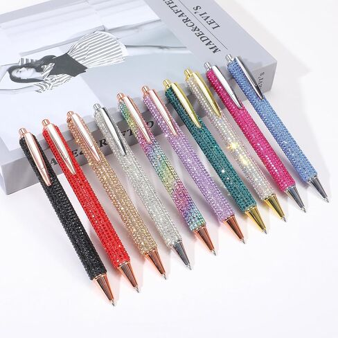 20 Pcs Bling Rhinestone Pens Colorful Metal Ballpoint Diamond Pens Fancy Sparkly Crystal Press Retractable Black Ink 1mm for Women Office Meeting Birthday Weeding Ideal Gifts (10 Colors) in Kuwait