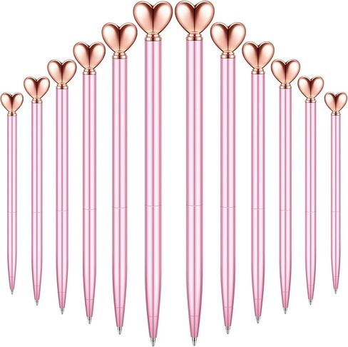Chinco 12 Pcs Heart Shaped Pens Black Ink Retractable Metal Decorative Cute Pens Heart Ballpoint Engagement Gifts for Women Wedding Bridal Shower Sleepover Party Favors in Saudi Arabia