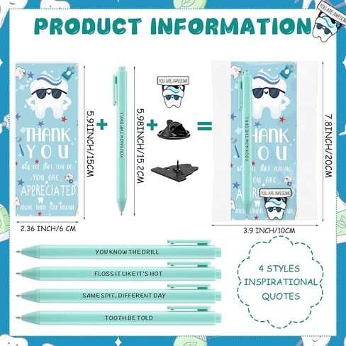 24 Sets/96 Pcs Dental Assistants Week Appreciation Gifts Bulk Dental Hygienist Gifts Tooth Badge Pins Ballpoint Pens Thank You Cards Dentist Assistant Accessories Oral Health Party Favor in Saudi Arabia
