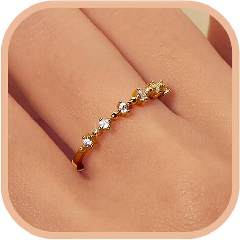 LOVECOM Stackable 925 Sterling Silver Cubic Zirconia Half Eternity Rings for Women Non Tarnish Dainty 14K Gold Plated Round Cut CZ Wedding Bands Ring Jewelry Birthday Gifts to Daughter in Kuwait