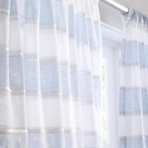 ستائر شفافة مخططة باللونين الأزرق والأبيض لغرفة المعيشة من Curtainworks - مقاس 50 بوصة × 84 بوصة - مجموعة من لوحتين ستائر in Kuwait