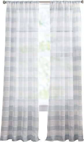 ستائر شفافة مخططة باللونين الأزرق والأبيض لغرفة المعيشة من Curtainworks - مقاس 50 بوصة × 84 بوصة - مجموعة من لوحتين ستائر in Kuwait