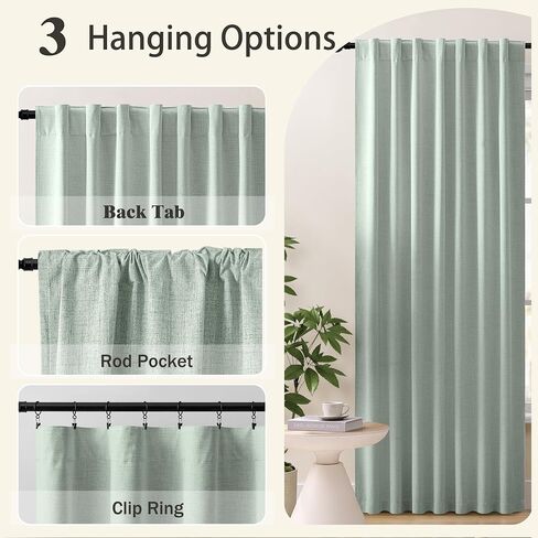 ستائر غرفة النوم MISS SELECTEX ستائر التعتيم الخضراء المريمية 63 بوصة ستائر التعتيم، فاخرة 100% معتمة من الكتان الحراري ستارة للاحتفاظ بالحرارة لغرفة المعيشة (لوحتان) in Kuwait