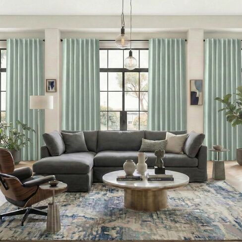 ستائر غرفة النوم MISS SELECTEX ستائر التعتيم الخضراء المريمية 63 بوصة ستائر التعتيم، فاخرة 100% معتمة من الكتان الحراري ستارة للاحتفاظ بالحرارة لغرفة المعيشة (لوحتان) in Kuwait