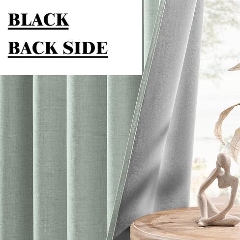 ستائر غرفة النوم MISS SELECTEX ستائر التعتيم الخضراء المريمية 63 بوصة ستائر التعتيم، فاخرة 100% معتمة من الكتان الحراري ستارة للاحتفاظ بالحرارة لغرفة المعيشة (لوحتان) in Kuwait