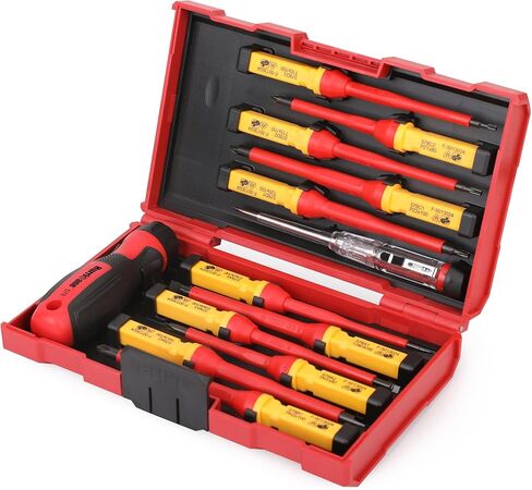 HURRICANE 13 Piece Insulated Screwdriver Set, 1000 V Cr-V Replaceable Magnetic Slotted Phillips Pozidriv Torx Insulated Electrician Screwdriver Set, All-in-1 Professional Electrician Tool Kit in Kuwait