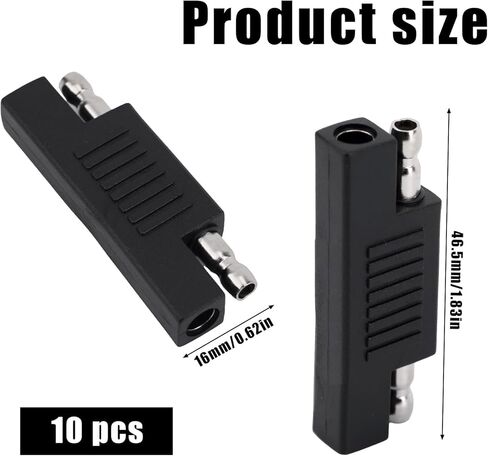 10pcs SAE Polarity Reverse Adapter, PVC Housing & Copper Core Quick Disconnect Connector for Solar Panel Battery Charger & Maintainer Universally for 12V/24V DC Systems (Black) in Kuwait