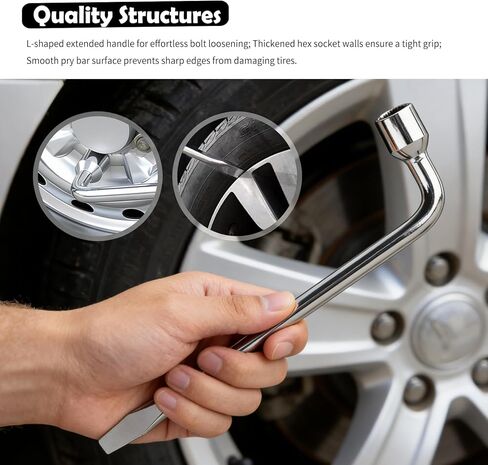 Aokdom L-Type 19mm Lug Wrench for Car,Dual-Head Heave Duty Lug Nut Wrench with Screwdriver/Pry Tool & Socket Wrenches,Universal Tire Lugs Wrenches Automotive Tools for Tire Repair in Saudi Arabia