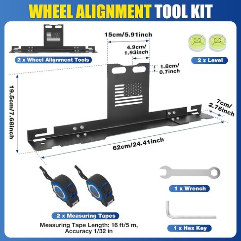 أداة محاذاة العجلات مع شريطين قياس قطعتين من لوحات أدوات محاذاة أصابع القدم، أداة محاذاة الحدبة للسيارات والشاحنات وسيارات الدفع الرباعي وإصلاح الإطارات RV للاستخدام المنزلي وأدوات السيارات in Kuwait