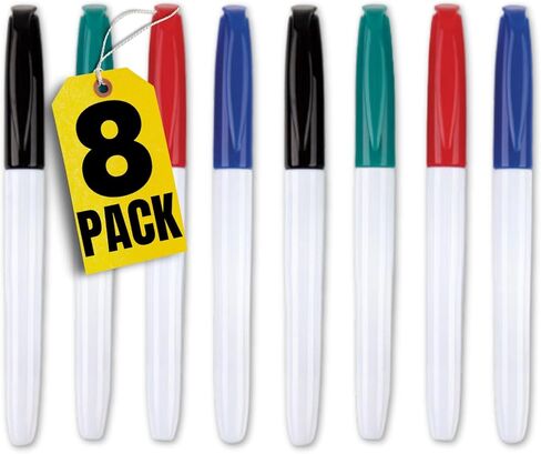 1InTheOffice Dry Erase Markers, Fine Tip, Assorted Colors (Black, Blue, Green, Red), 8 Pcs in Saudi Arabia