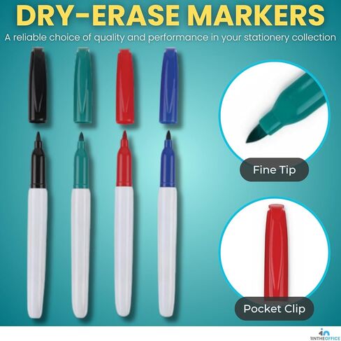 1InTheOffice Dry Erase Markers, Fine Tip, Assorted Colors (Black, Blue, Green, Red), 8 Pcs in Saudi Arabia