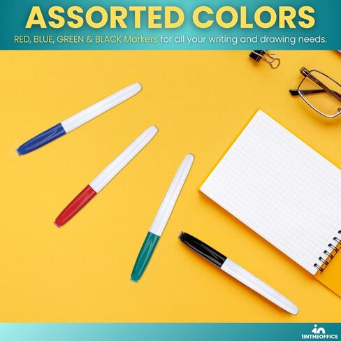 1InTheOffice Dry Erase Markers, Fine Tip, Assorted Colors (Black, Blue, Green, Red), 8 Pcs in Saudi Arabia