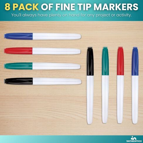 1InTheOffice Dry Erase Markers, Fine Tip, Assorted Colors (Black, Blue, Green, Red), 8 Pcs in Saudi Arabia