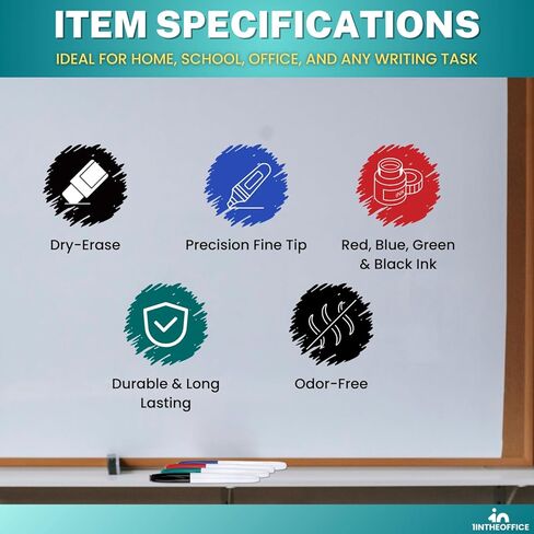 1InTheOffice Dry Erase Markers, Fine Tip, Assorted Colors (Black, Blue, Green, Red), 8 Pcs in Saudi Arabia