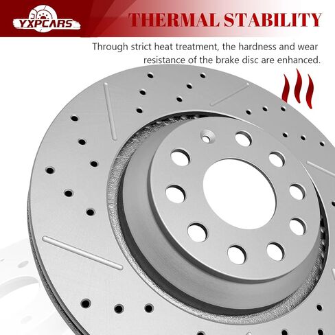 وسادة الفرامل الخلفية السيراميكية والدوارات المحفورة ذات فتحات تهوية بديلة لسيارات Volkswagen Arteon 2019-2023/ Atlas Cross Sport 2020 2021 2022/ Atlas 2018-2022/ Golf R 2015 2016 2017-2019 in Kuwait