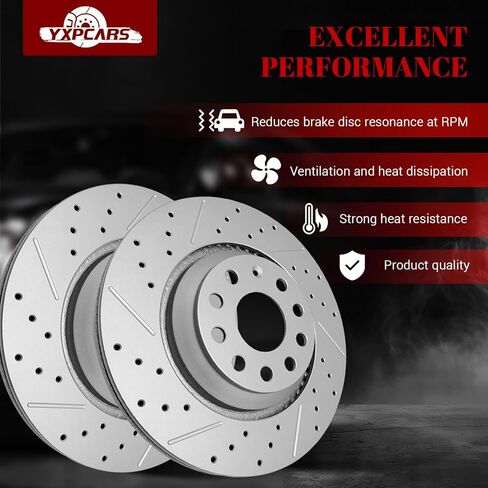 وسادة الفرامل الخلفية السيراميكية والدوارات المحفورة ذات فتحات تهوية بديلة لسيارات Volkswagen Arteon 2019-2023/ Atlas Cross Sport 2020 2021 2022/ Atlas 2018-2022/ Golf R 2015 2016 2017-2019 in Kuwait