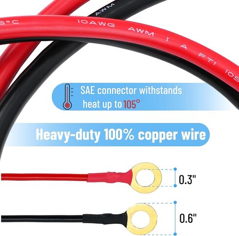 Bates- SAE Battery Connector, 3.3 FT, 10 AWG, SAE to O-Ring Harness with Protection Fuses & Polarity Reverse Adapter, 2-Pin Connector for Chargers, Maintainers, Solar Panels & Motorcycles in Saudi Arabia