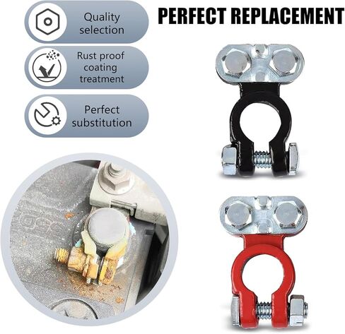 2 PCS Power Post Terminal Connector, Positive and Negative Poles Top Post Terminal Clip, Quick Disconnect Pure Copper Terminals with Insulating Washers, Universal for Cars Boats (Silver) in Kuwait