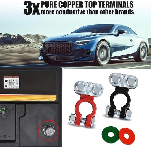 2 PCS Power Post Terminal Connector, Positive and Negative Poles Top Post Terminal Clip, Quick Disconnect Pure Copper Terminals with Insulating Washers, Universal for Cars Boats (Silver) in Kuwait