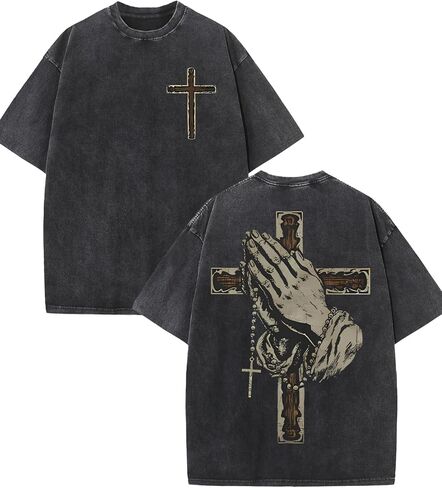Men's Washed Cotton T-Shirt Heavyweight Oversized Retro Streetwear Graphic Distressed Vintage Tee in Saudi Arabia