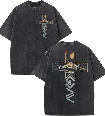 Men's Washed Cotton T-Shirt Heavyweight Oversized Retro Streetwear Graphic Distressed Vintage Tee in Saudi Arabia
