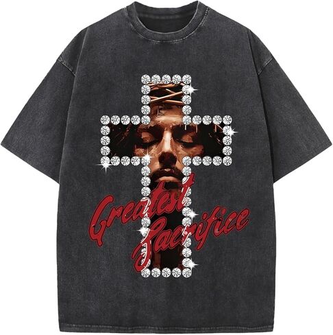 Men's Washed Cotton T-Shirt Heavyweight Oversized Retro Streetwear Graphic Distressed Vintage Tee in Saudi Arabia