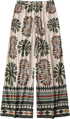 GORGLITTER المرأة واسعة الساق بالازو السراويل الفضفاضة بوهو السراويل الأسماك الأزهار الجرافيك عالية الخصر عارضة الصيف بناطيل الشاطئ in Kuwait