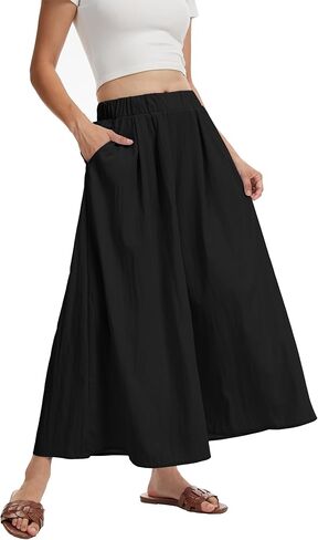 سراويل نسائية كاجوال واسعة الساق، سراويل خفيفة الوزن عالية الخصر مع جيوب in Kuwait