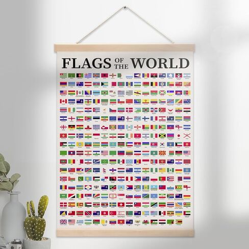 خرائط العالم لديكور الحائط، أعلام العالم ملصق الجغرافيا الفصول الدراسية ديكور أعلام الدولة الدولية الرسم البياني المرجعي جدار الفن طباعة ملصق 12 × 16 علامات in Kuwait