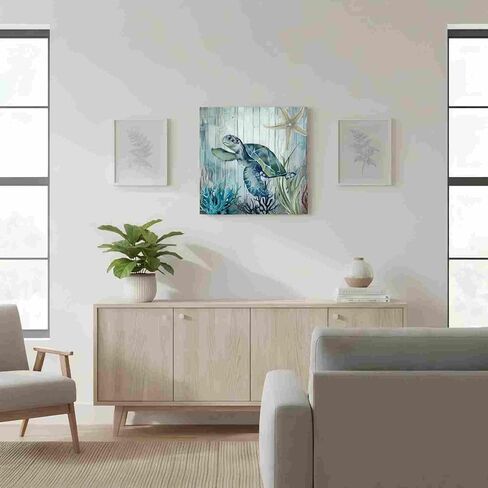 صور ديكور سلحفاة البحر لغرفة النوم والحمام وديكور الحائط الحديث على قماش الفن المحيط موضوع اللوحة صور الفن 14 × 14 بوصة مناسبة للمكتب/المطبخ صورة مؤطرة مقاومة للماء in Kuwait