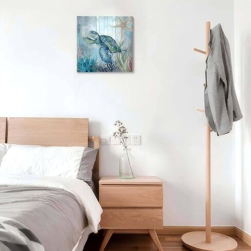 صور ديكور سلحفاة البحر لغرفة النوم والحمام وديكور الحائط الحديث على قماش الفن المحيط موضوع اللوحة صور الفن 14 × 14 بوصة مناسبة للمكتب/المطبخ صورة مؤطرة مقاومة للماء in Kuwait