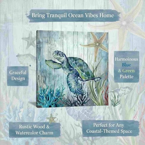 صور ديكور سلحفاة البحر لغرفة النوم والحمام وديكور الحائط الحديث على قماش الفن المحيط موضوع اللوحة صور الفن 14 × 14 بوصة مناسبة للمكتب/المطبخ صورة مؤطرة مقاومة للماء in Kuwait