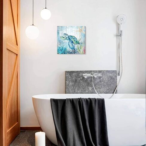 صور ديكور سلحفاة البحر لغرفة النوم والحمام وديكور الحائط الحديث على قماش الفن المحيط موضوع اللوحة صور الفن 14 × 14 بوصة مناسبة للمكتب/المطبخ صورة مؤطرة مقاومة للماء in Kuwait