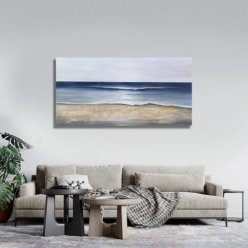 Yuaxker Ocean Canvas جدار الفن الأزرق والذهبي ديكور الحائط الجمالية الحديثة قماش اللوحة سوبر كبيرة الحجم الفني لغرفة المعيشة غرفة نوم غرفة الطعام مكتب 30x60 بوصة in Saudi Arabia