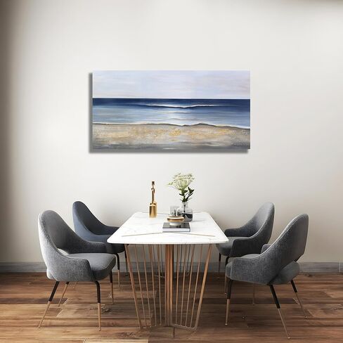 Yuaxker Ocean Canvas جدار الفن الأزرق والذهبي ديكور الحائط الجمالية الحديثة قماش اللوحة سوبر كبيرة الحجم الفني لغرفة المعيشة غرفة نوم غرفة الطعام مكتب 30x60 بوصة in Saudi Arabia