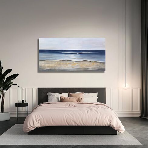 Yuaxker Ocean Canvas جدار الفن الأزرق والذهبي ديكور الحائط الجمالية الحديثة قماش اللوحة سوبر كبيرة الحجم الفني لغرفة المعيشة غرفة نوم غرفة الطعام مكتب 30x60 بوصة in Saudi Arabia