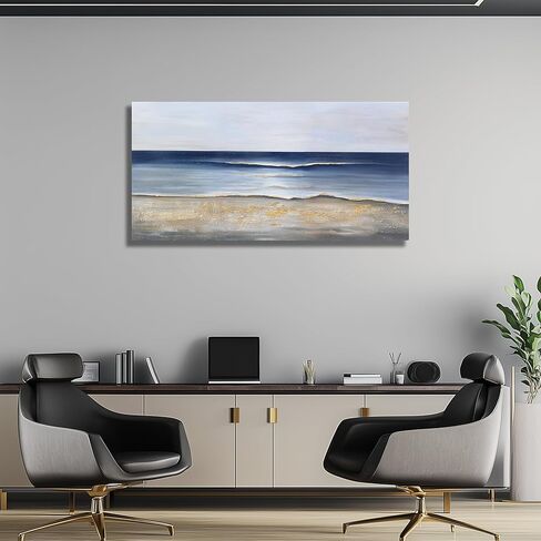 Yuaxker Ocean Canvas جدار الفن الأزرق والذهبي ديكور الحائط الجمالية الحديثة قماش اللوحة سوبر كبيرة الحجم الفني لغرفة المعيشة غرفة نوم غرفة الطعام مكتب 30x60 بوصة in Saudi Arabia
