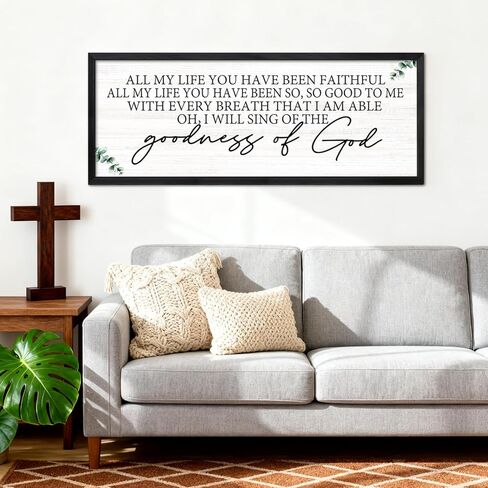 Goodness of God Framed Wall Art, 40''×15'' Positive Religious Long Natural Bible Verse for Christian God Jesus Christ Prayer, Vintage Rustic Holy Catholic Scripture Decor Black in Saudi Arabia