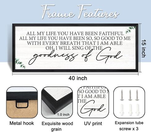 Goodness of God Framed Wall Art, 40''×15'' Positive Religious Long Natural Bible Verse for Christian God Jesus Christ Prayer, Vintage Rustic Holy Catholic Scripture Decor Black in Saudi Arabia