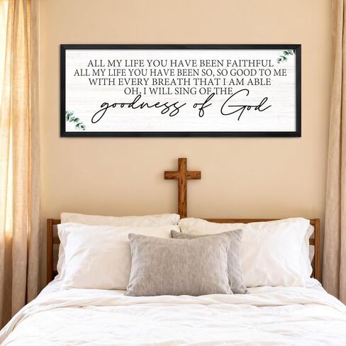 Goodness of God Framed Wall Art, 40''×15'' Positive Religious Long Natural Bible Verse for Christian God Jesus Christ Prayer, Vintage Rustic Holy Catholic Scripture Decor Black in Saudi Arabia