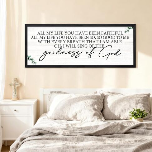 Goodness of God Framed Wall Art, 40''×15'' Positive Religious Long Natural Bible Verse for Christian God Jesus Christ Prayer, Vintage Rustic Holy Catholic Scripture Decor Black in Saudi Arabia