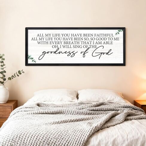 Goodness of God Framed Wall Art, 40''×15'' Positive Religious Long Natural Bible Verse for Christian God Jesus Christ Prayer, Vintage Rustic Holy Catholic Scripture Decor Black in Saudi Arabia