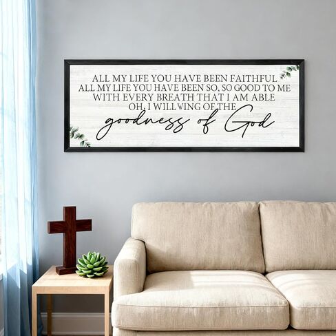 Goodness of God Framed Wall Art, 40''×15'' Positive Religious Long Natural Bible Verse for Christian God Jesus Christ Prayer, Vintage Rustic Holy Catholic Scripture Decor Black in Saudi Arabia